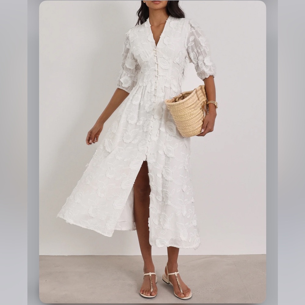 Vita Grace Sierra Embroidered Cotton Summer Day Dress White Small